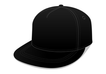 Black 5-Panel Hip Hop Cap Template on White Background, Vector File