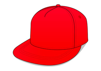 Red 5-Panels Hip Hop Cap Template on White Background, Vector File.