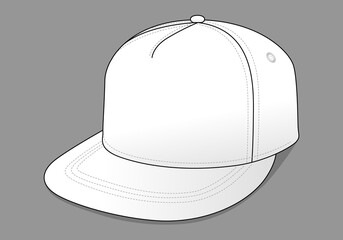 White 5 Panels-Hip Hop Cap Template on Gray Background, Vector File