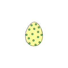 Hand drawn Easter egg isolated on white background. Pattern of dots and lines, green pink yellow. Hello spring. Design element