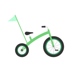 Bike kids icon. Bicycle with flag colorful symbol. Green child bike sign. Vector illustration isolated on white