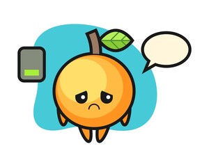 Orange fruit cartoon doing a tired gesture