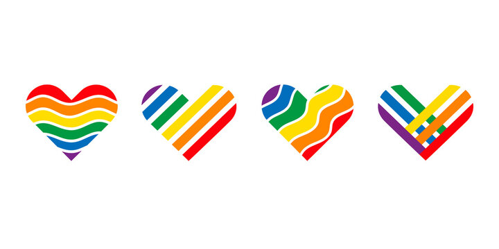 Pride month 2021 logo card with minority flag.Banner Love is love.Rainbow Pride symbol with heart,LGBT,sexual minorities,gays and lesbians.Designer sign,logo,icon:colorful rainbow in background.Vector