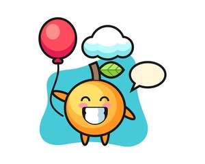 Orange fruit cartoon is playing balloon