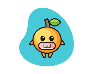 Orange fruit cartoon with tape on mouth
