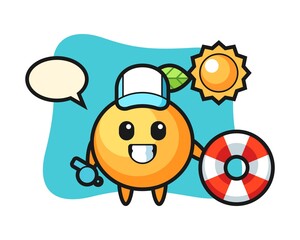 Orange fruit cartoon as a beach guard
