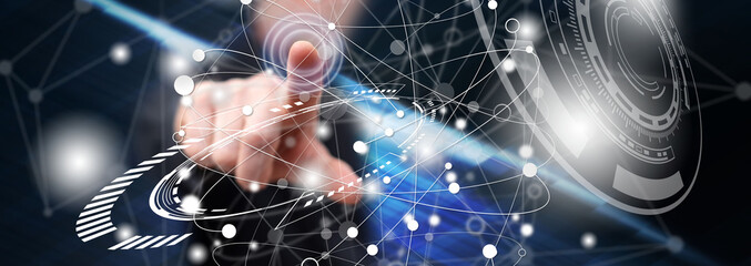 Man touching a virtual technology concept