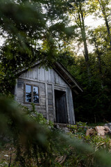 Wooden cabin in the woods at Tara mountain in Serbia