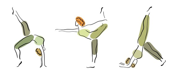 Young woman doing yoga one stroke drawing, asana, simple vector illustration