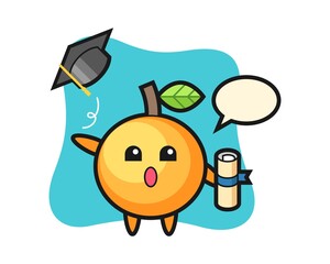 Orange fruit cartoon throwing the hat at graduation