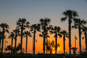Fototapeta na wymiar sunrise with beautiful colors at malvarosa beach of the City of valencia, costa blanca, spain
