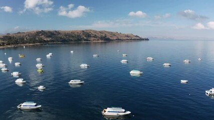 Copacabana city in Bolivia and Titicaca lake aerial view