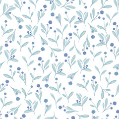 delicate floral vector pattern. delicate mint-colored flowers with lilac flowers or berries