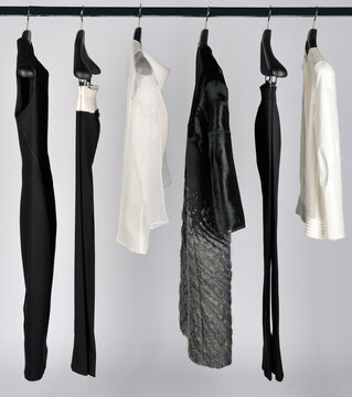 Elegant and trendy women's clothes hanging