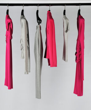Elegant and trendy women's clothes hanging