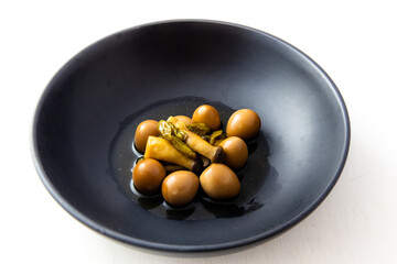 Korean food Braised Quail Eggs with pepper and mushrooms