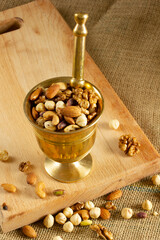 mixed nuts morter and pestle
