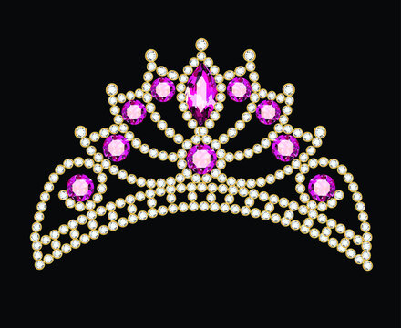 illustration women's gold diadem tiara with precious stones