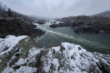 A wet and wintery day at Great Falls Park in Virginia. 