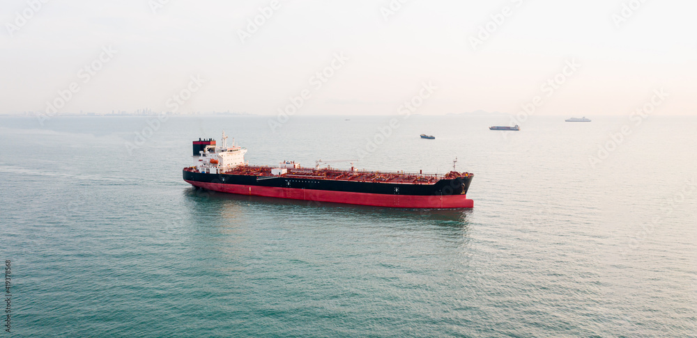 Wall mural aerial angle side view of oil tanker container ship at sea. crude oil tanker lpg ngv at industrial e - Wall murals