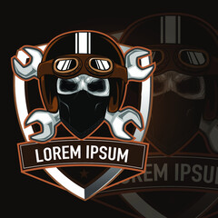 skull motor sport logo in vector