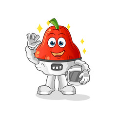 water apple astronaut waving character. cartoon mascot vector