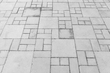 Perspective View Monotone Gray Brick Stone Pavement on The Ground for Street Road