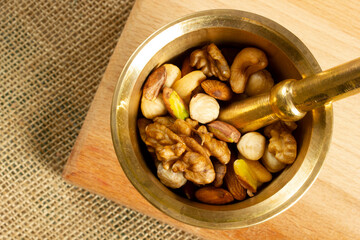 mixed nuts morter and pestle