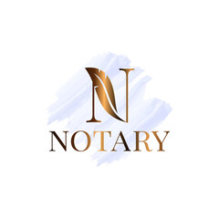 Letter N with feather notary watrecolor logo - 419379548