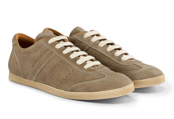 Pair of unisex sneakers in brown leather