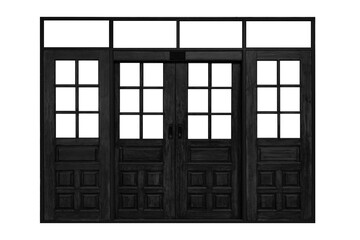 Old wooden door frame painted black isolated on a white background