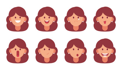Illustration of cute girl faces showing different emotions