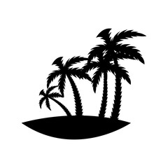 Silhouette of palm trees on the island. Vector illustration isolated on white background