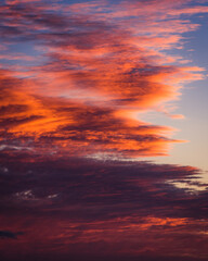 An abstract image of vividly colorful clouds at sunset in Shenandoah National Park.