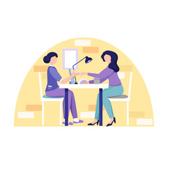 Manicure at the beauty salon. Master applies nail polish to the girl's nails.