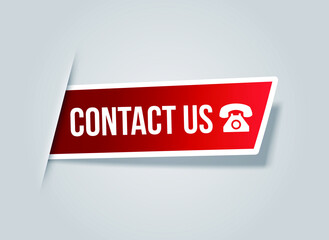 Contact us red 3d realistic vector paper speech bubble isolated on white.