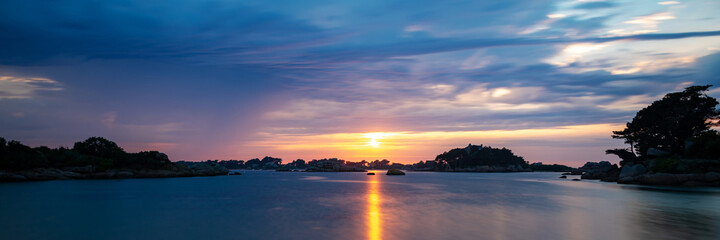 Panoramic sunset on the beach of Ploumanach in Perros-Guirec, Côtes d'Armor, Brittany, France
