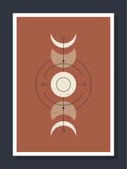minimalistic poster with celestial bodies. Poster in a modern boho style. The moon and the stars. Vector mystical Illustration cards.