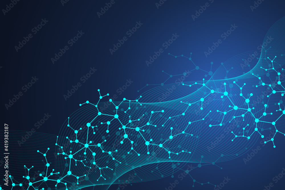 Poster scientific molecule background dna double helix illustration with shallow depth of field. mysterious