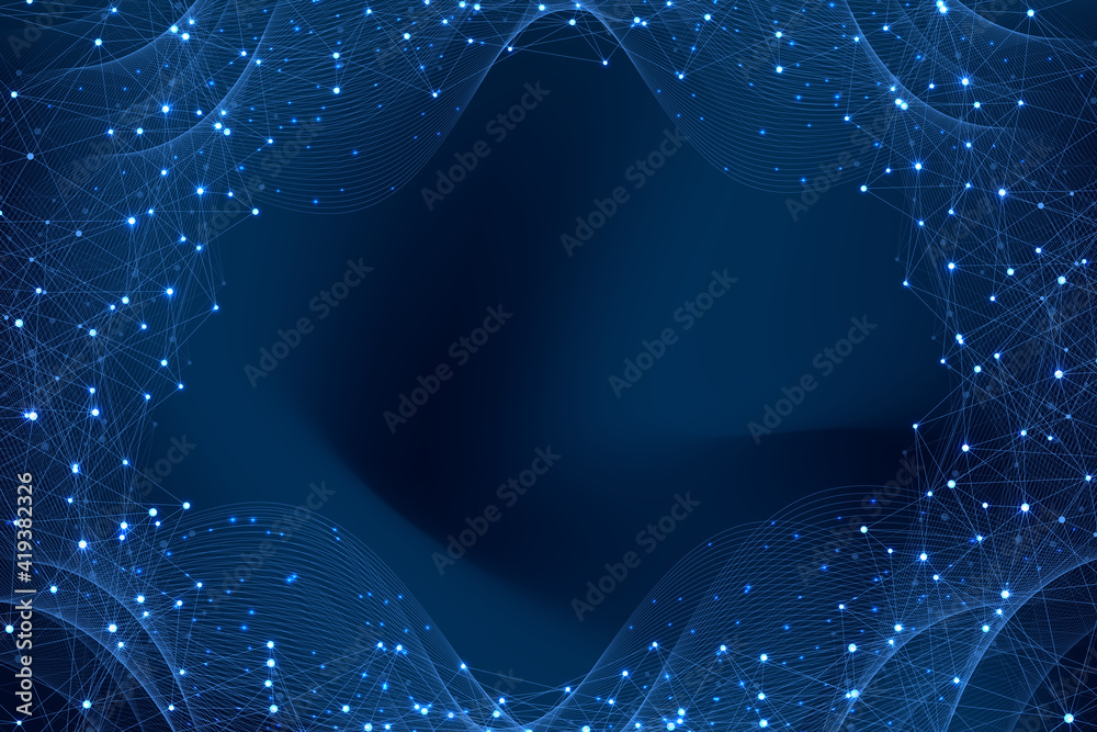 Poster Geometric connected background lines and dots. Simple technology abstract graphic background design, illustration.