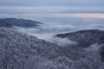 A sea of icy fog fills the valleys of Shenandoah National Park after an ice storm in Virginia.