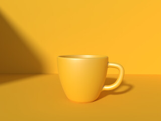 Yellow Cup and wall under sunlight. 3D Rendering