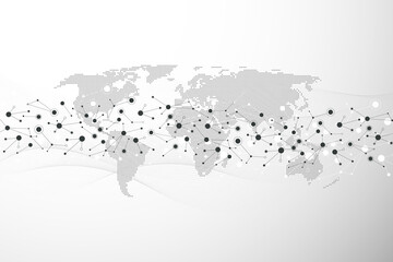 Global network connection concept. Big data visualization. Social network communication in the global computer networks. Internet technology. Business. Science. illustration