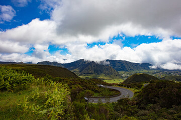 Volcanic Landscapes of Reunion Island at clouds altitude