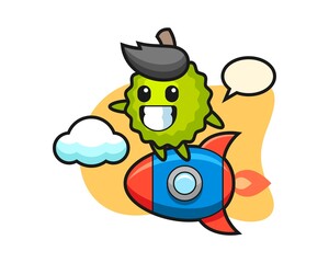 Durian cartoon riding a rocket