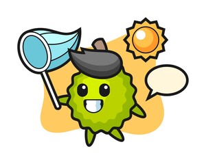 Durian cartoon is catching butterfly