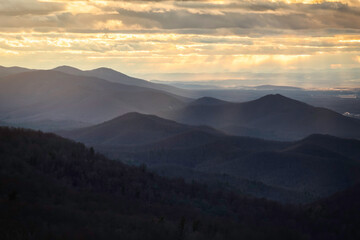 Golden crepuscular rays on a frigidly windy evening in Shenandoah National Park.