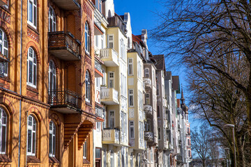 Häuserzeile im Jugendstil in Flensburg.