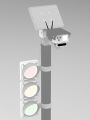 3D render of a road control system (radar, speed camera, traffic light) stylization in the form of a sketch