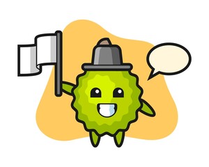 Durian cartoon holding a flag